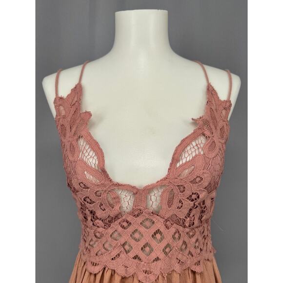 Free People Dress Womens Large Dusty Rose Adella Slip Lace Fairy Boho Coquette - Picture 7 of 14